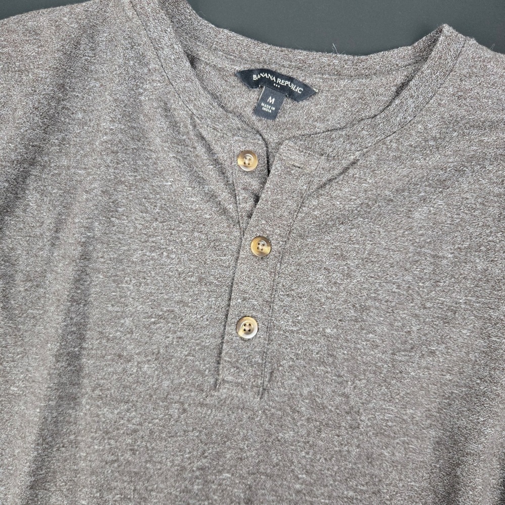 Banana Republic Mens Cozy Jersey LS Henley Brown Heather 761834-03 Size M